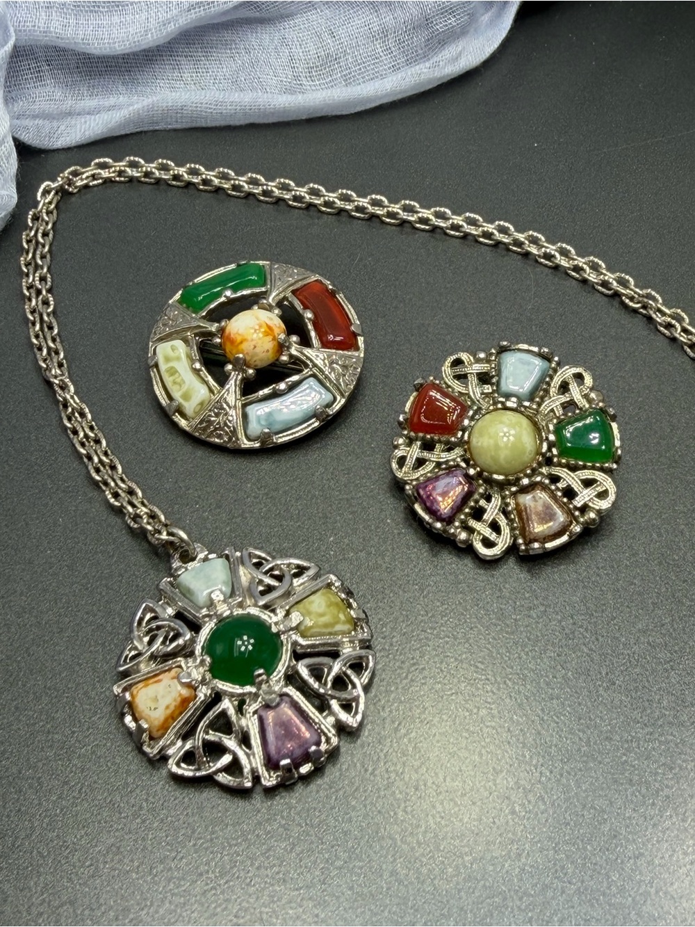 Vintage Celtic Brooch Scarf Clip and Necklace